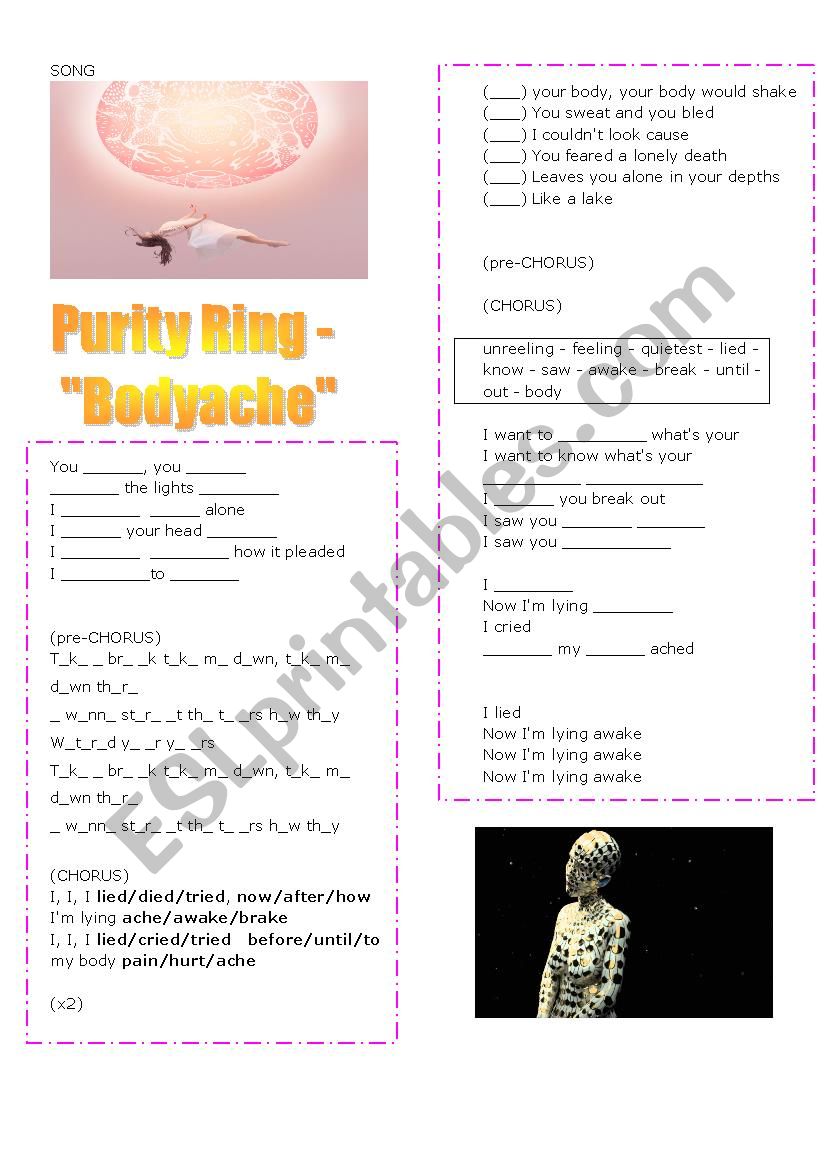 Song: Purity Ring - Bodyache worksheet