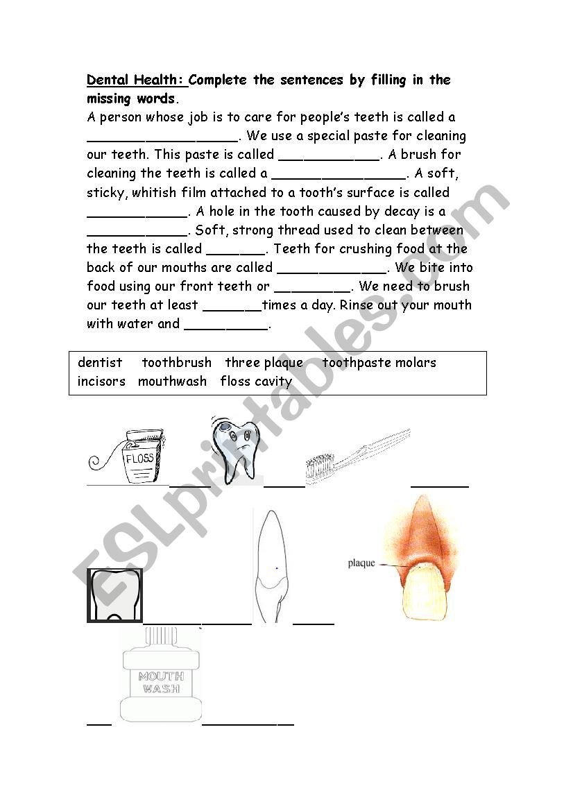 Dental hygiene worksheet