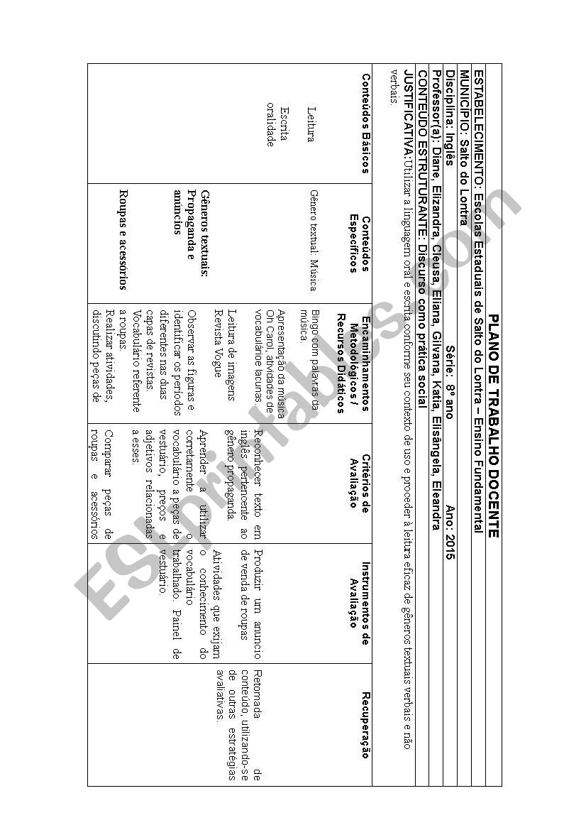 planning from Brazil school worksheet