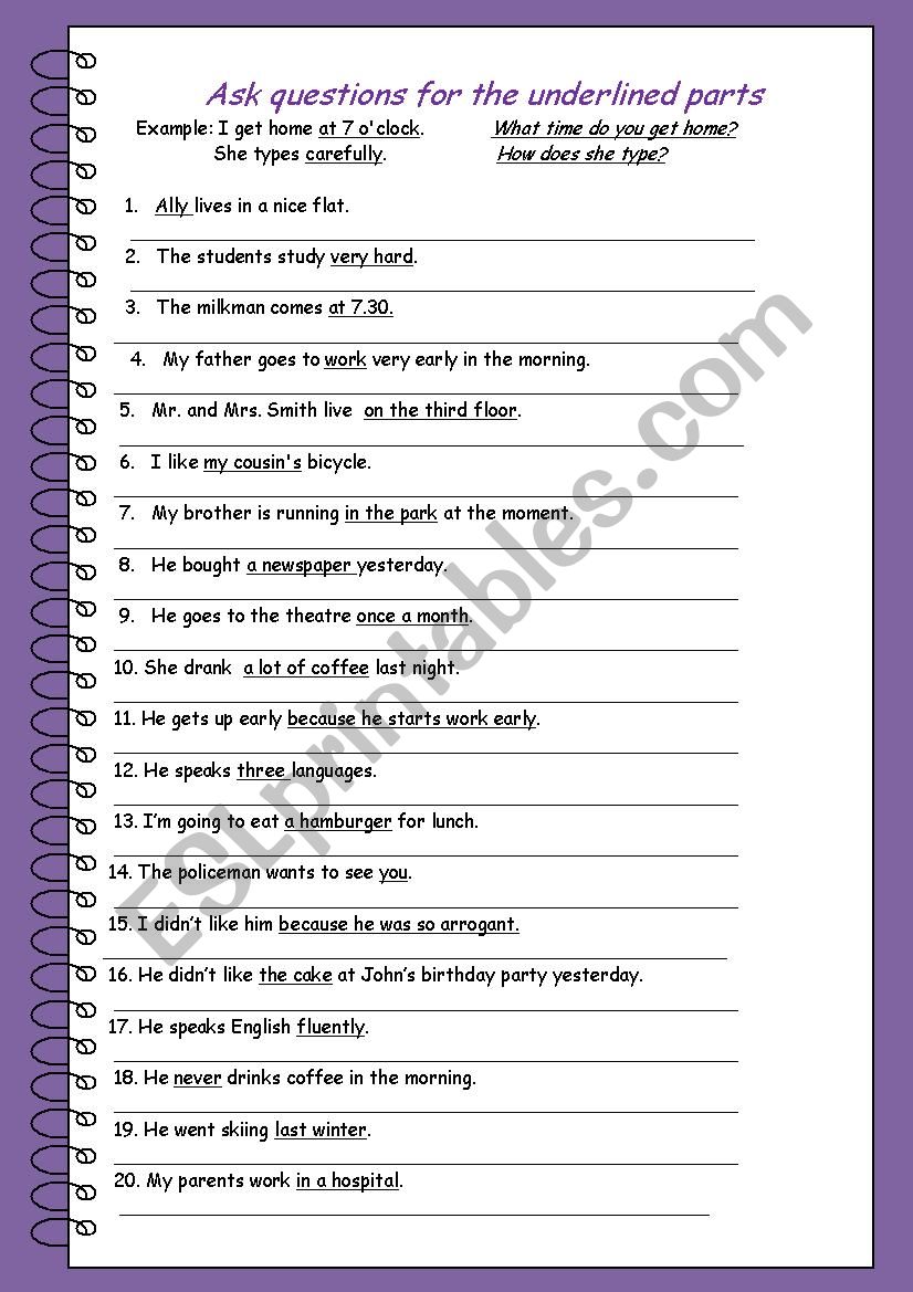 Ask questions worksheet