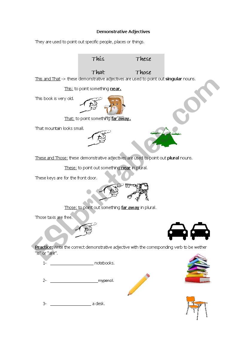 Demonstrative Adjectives worksheet