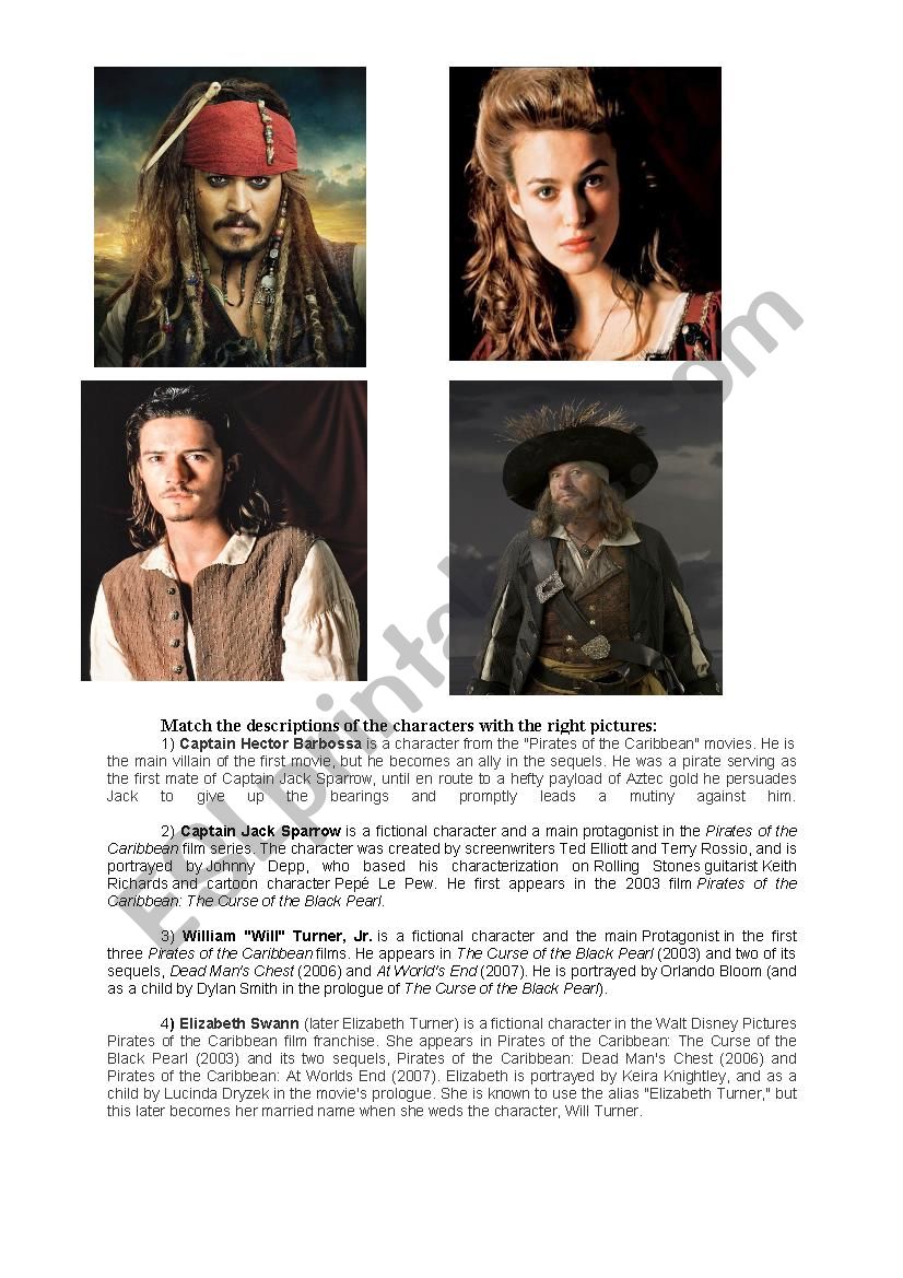 Pirates of the Caribbean worksheet