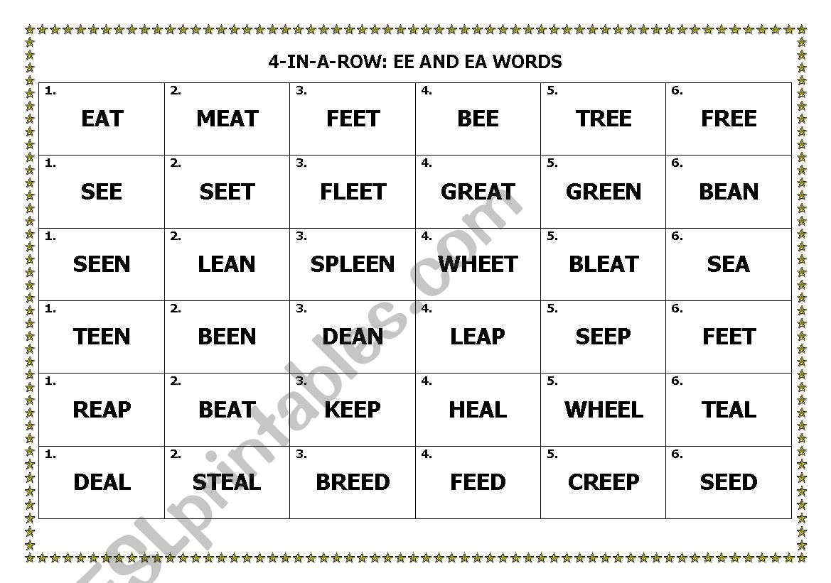 Reading game: ea and ee words worksheet