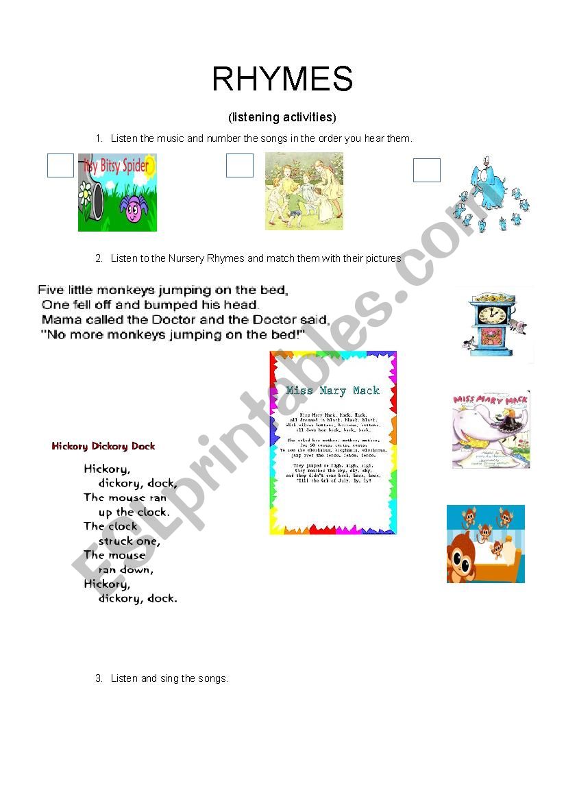 Rhymes listening activities worksheet