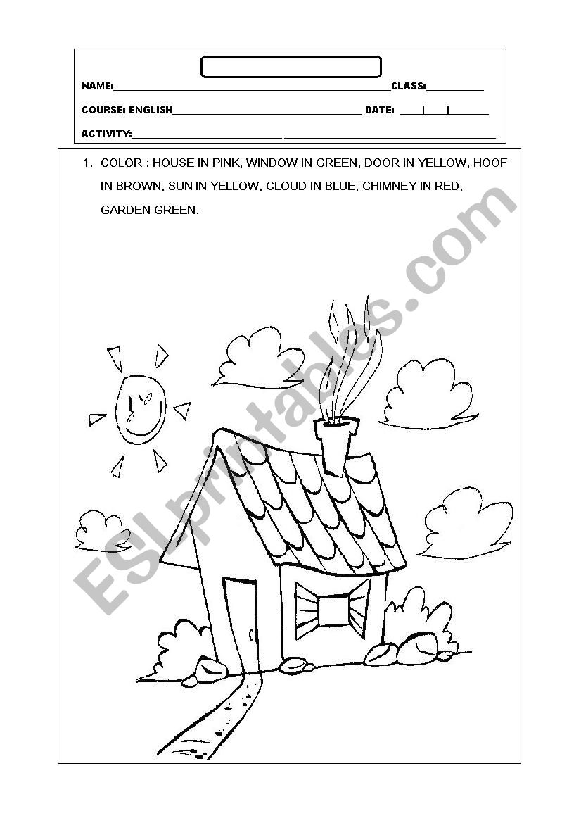 COLOR PARTS OF THE HOUSE worksheet