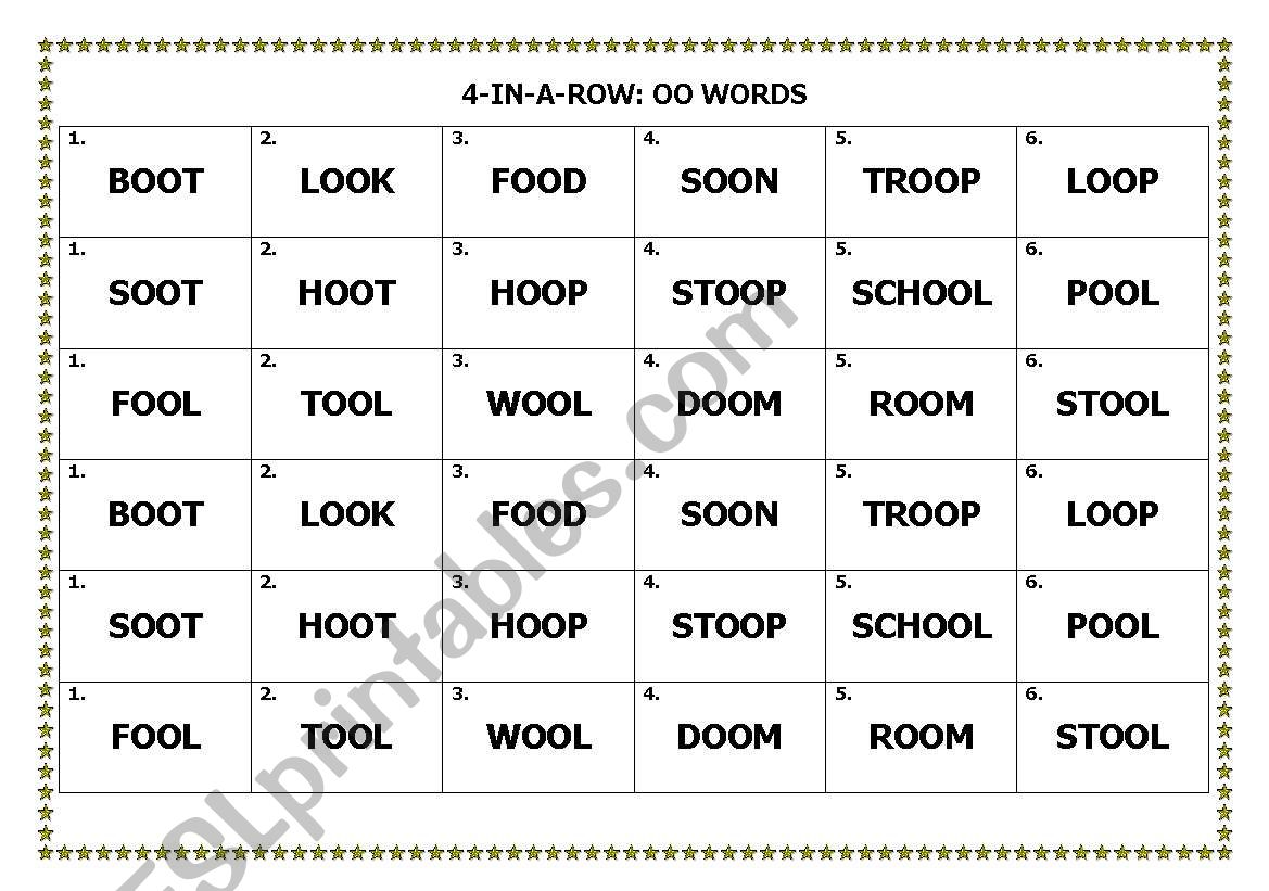 Reading game: oo-words worksheet