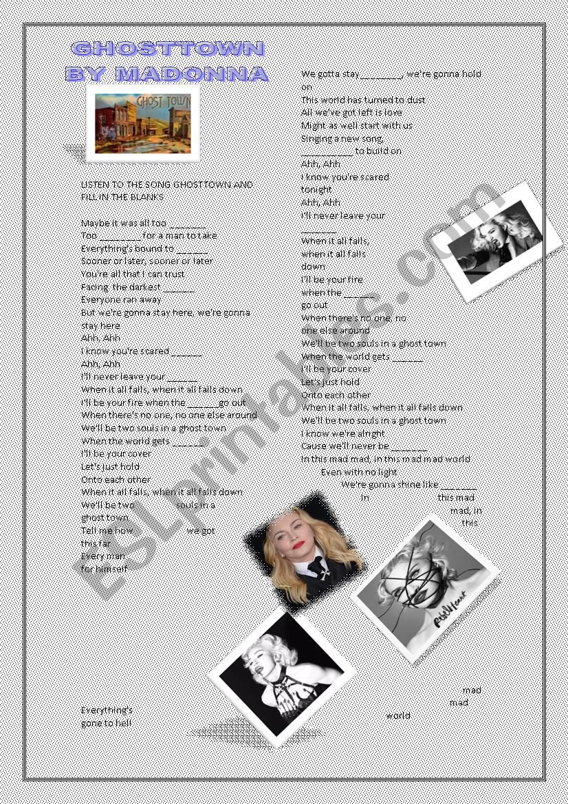 song ghosttown by madonna worksheet