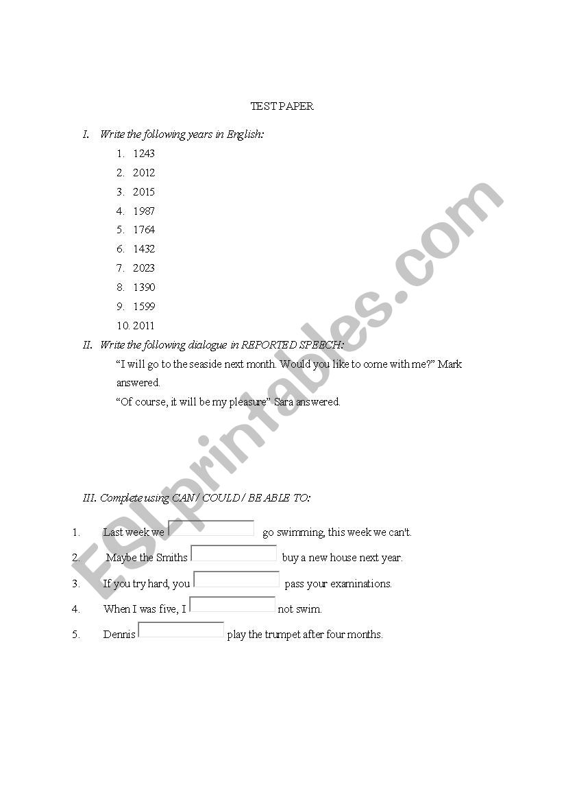 MODAL VERB, DIRECT SPEECH worksheet