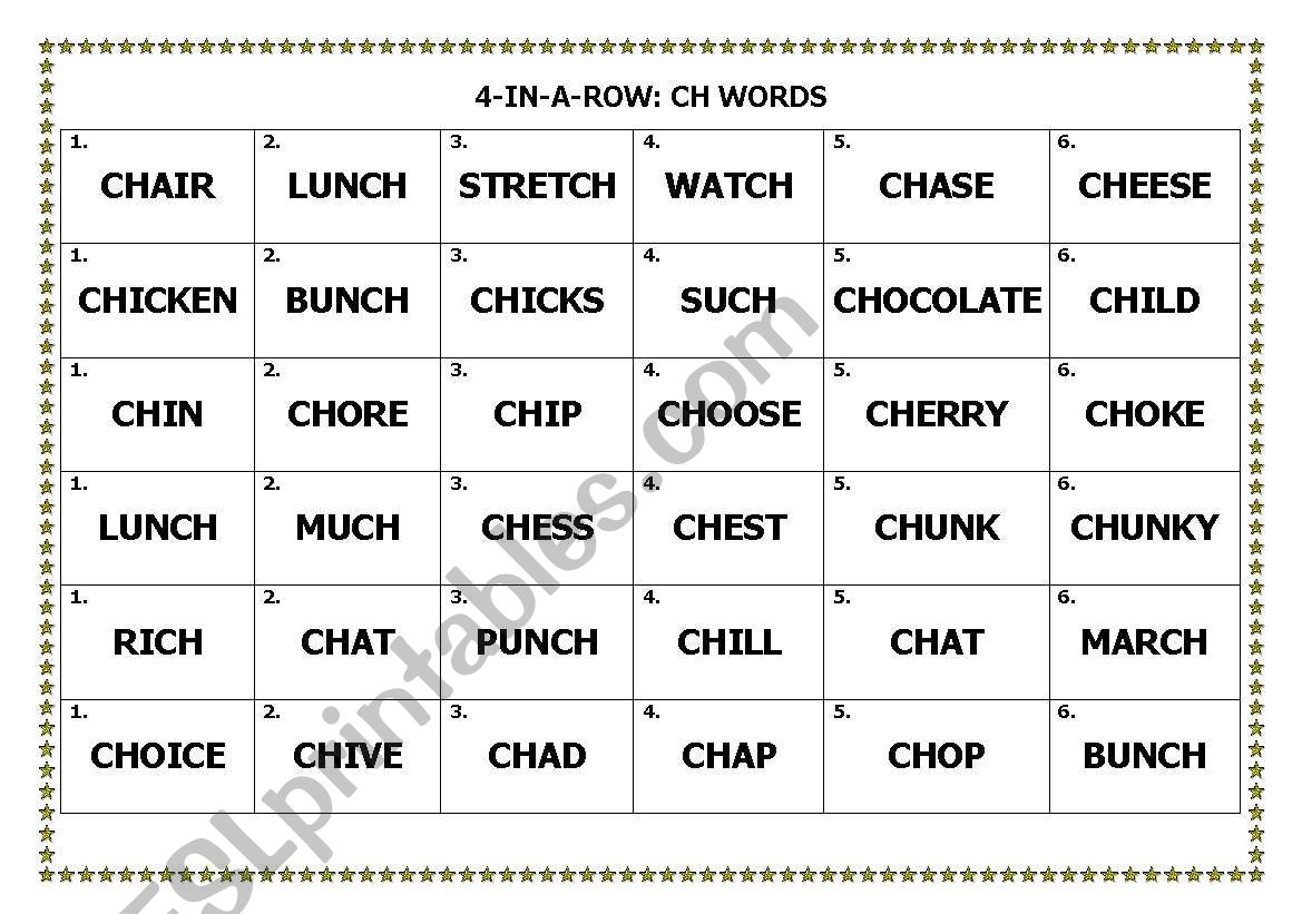 Redaing game: ch-words worksheet