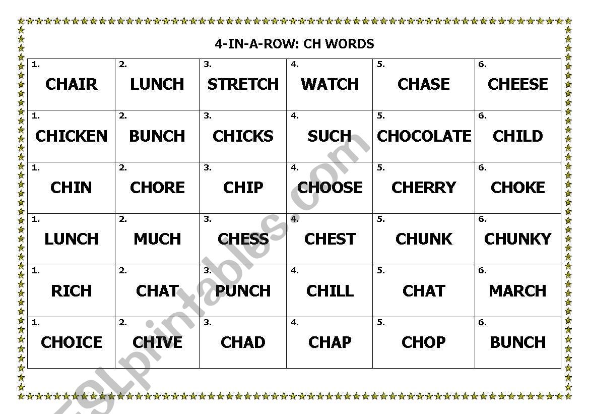 Redaing game: ch-words worksheet