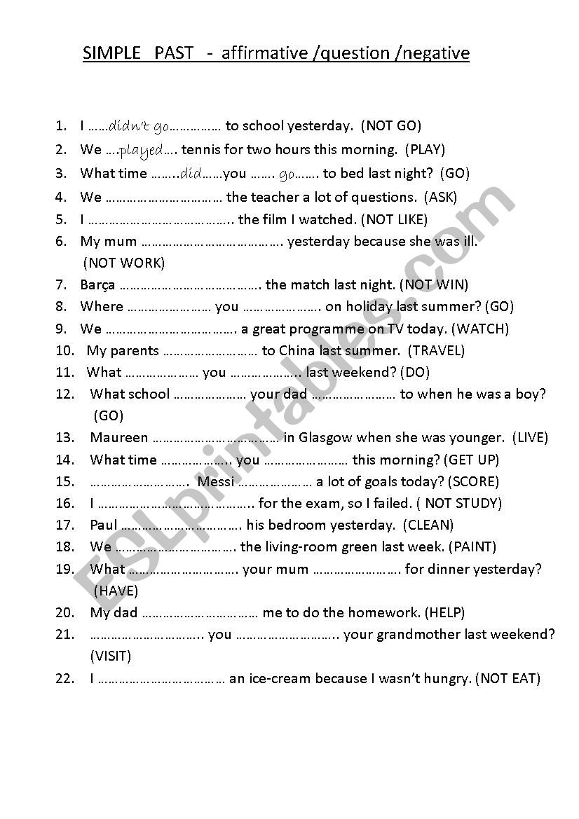 SIMPLE  PAST worksheet