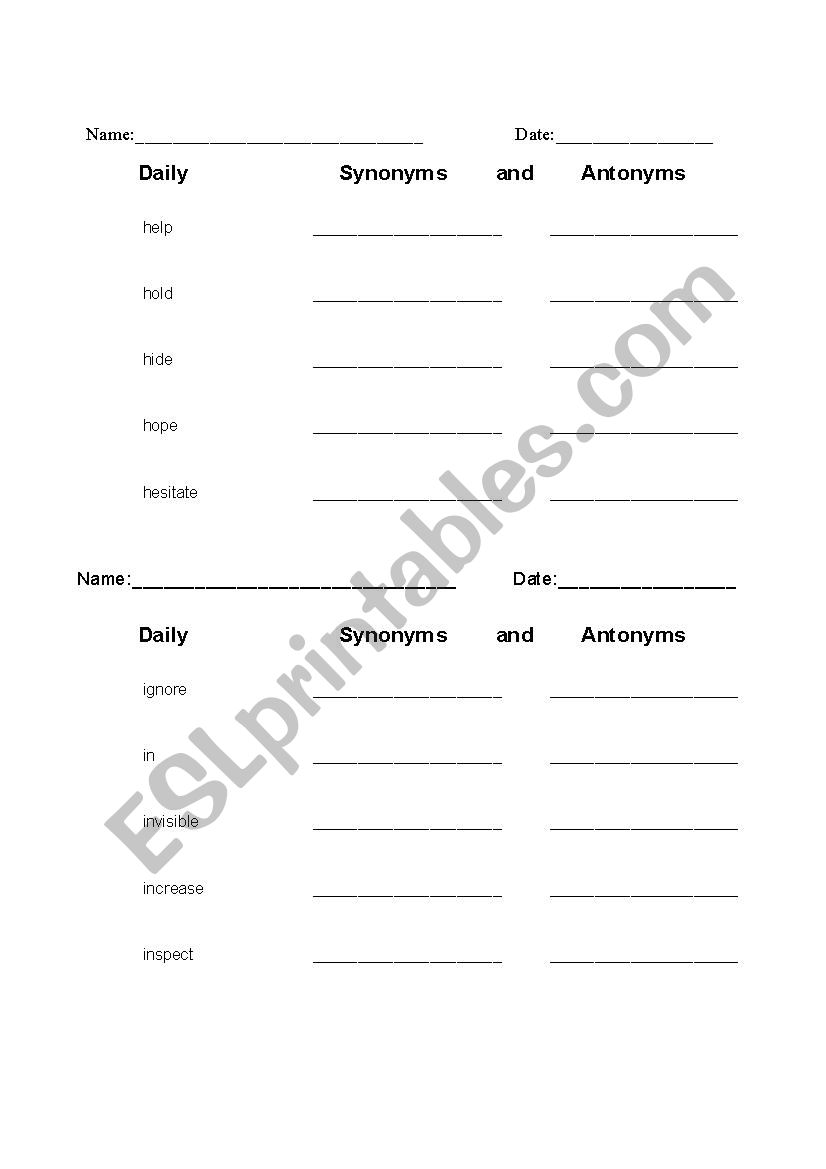 Synonyms and Antonyms 9B worksheet