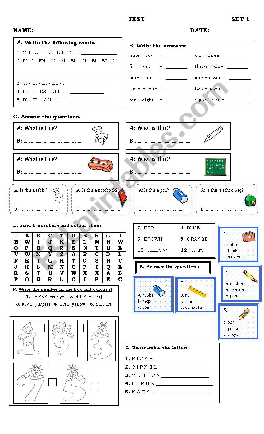 test for beginners worksheet