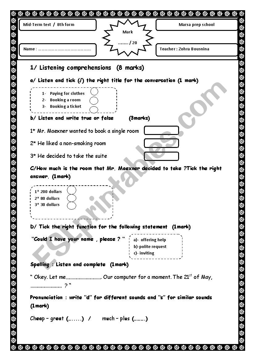 Mid-term test n3 worksheet