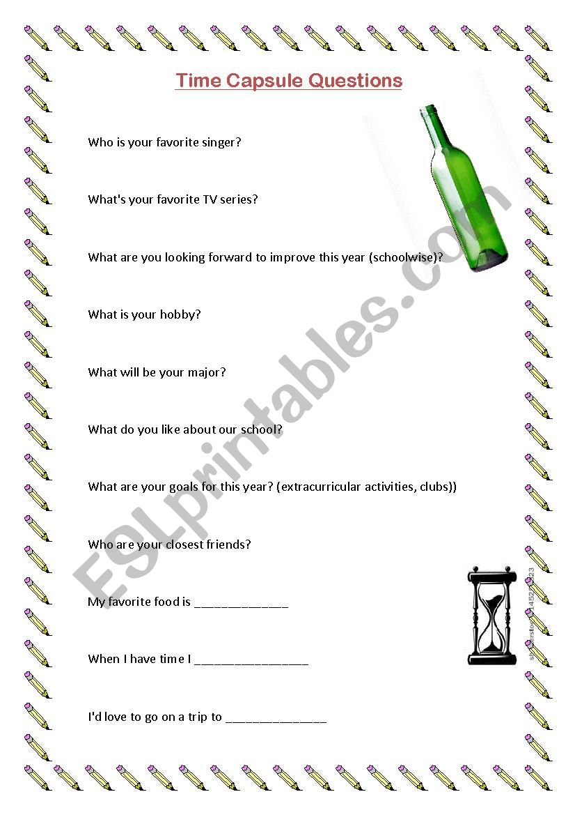 A time capsule worksheet