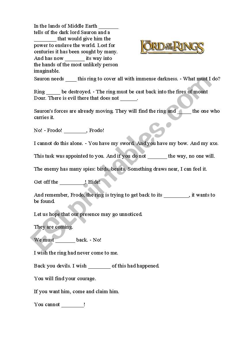 The Fellowship of the Rings worksheet