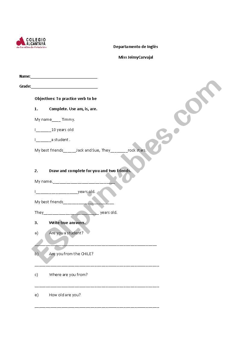 verb to be worksheet worksheet