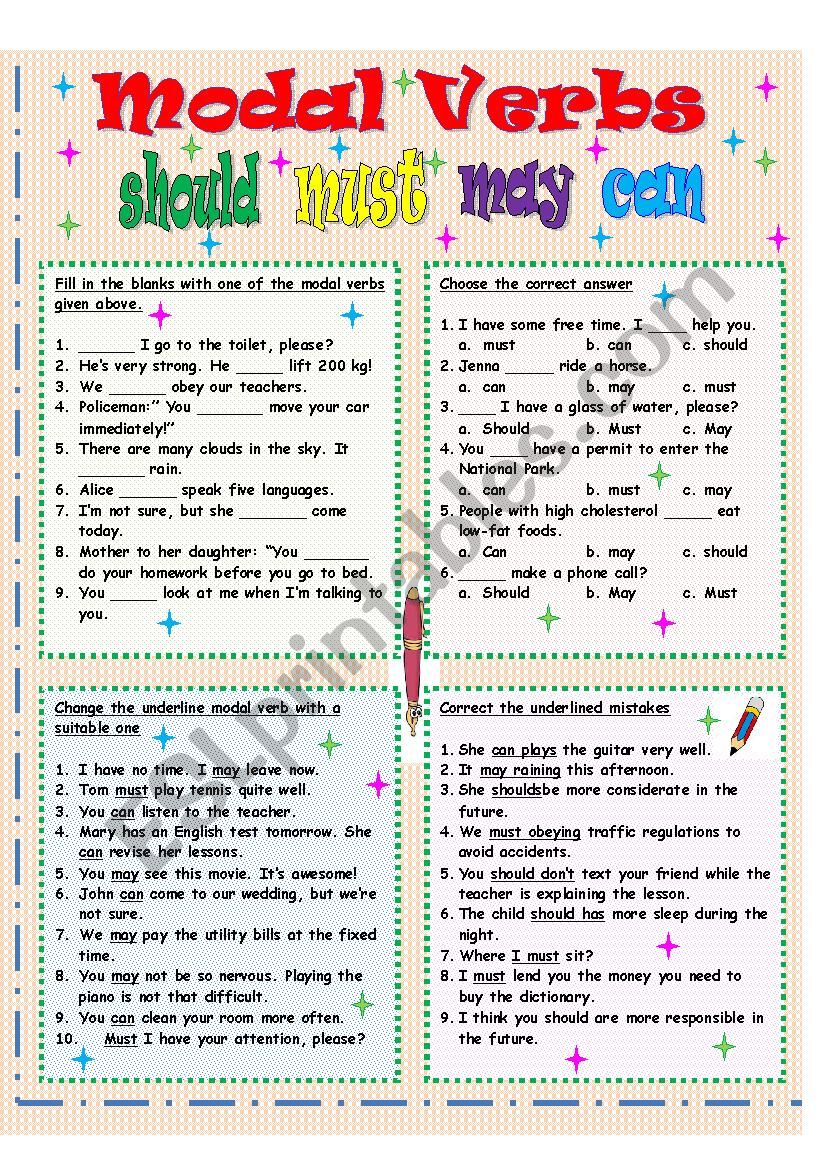 Modal Verbs Worksheet With Answers Class 9