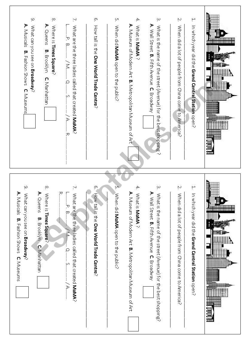 NYC Part 2 questions for worksheet