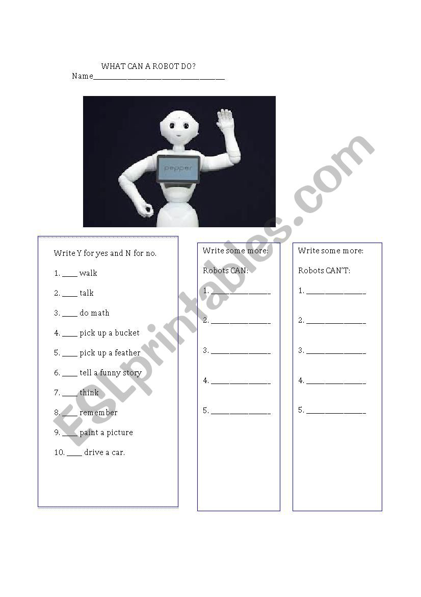 What can a robot do?  worksheet