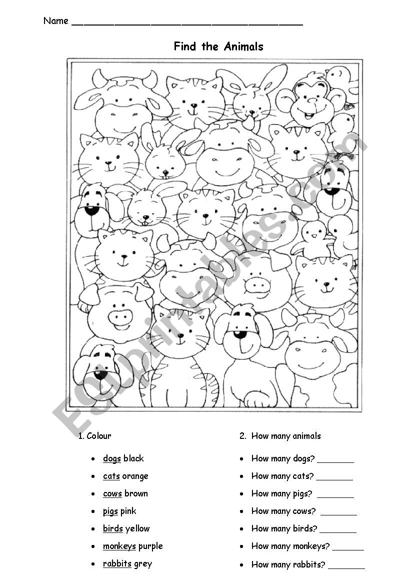 Find the Animals worksheet