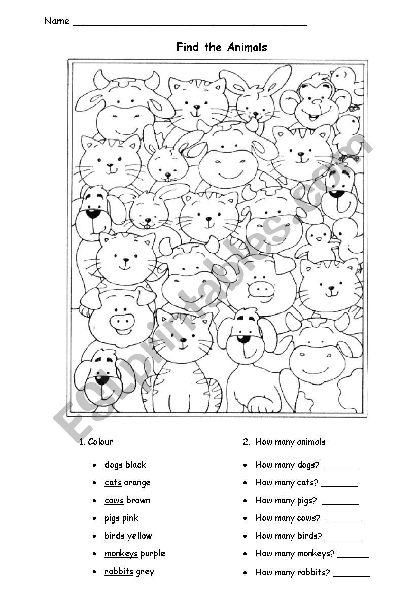 Find the Animals worksheet