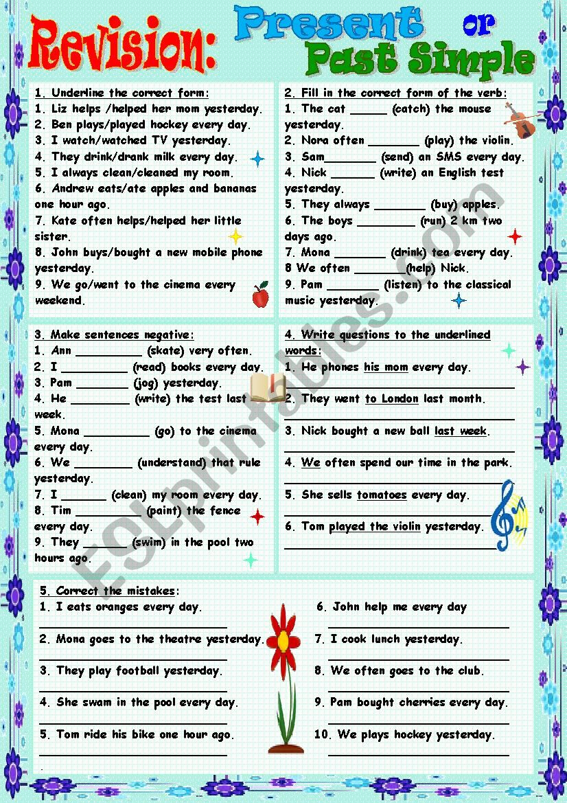 Revision: Present or Past Simple - ESL worksheet by Tmk939