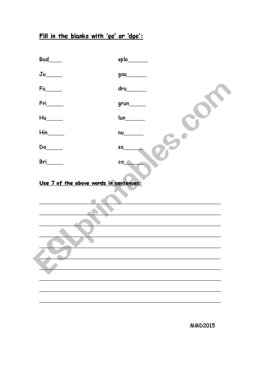 Dge - Ge  worksheet