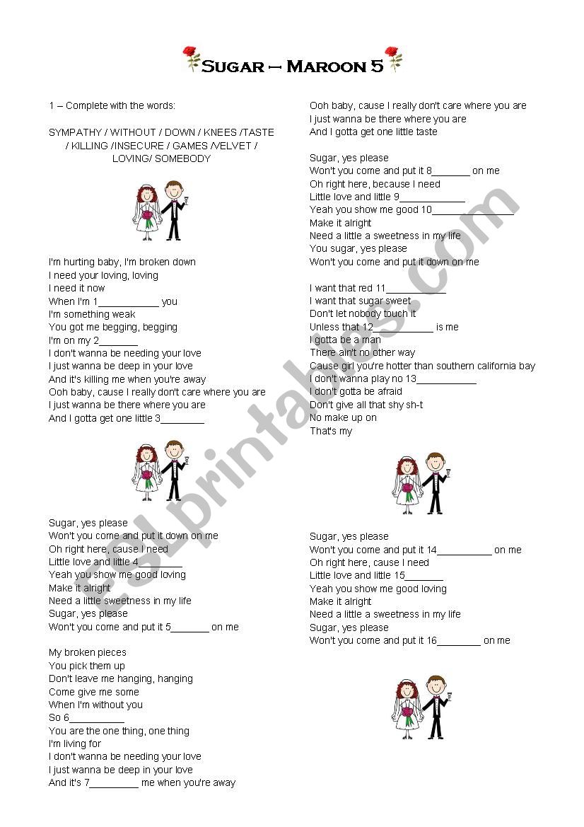 Sugar - Maroon 5 worksheet