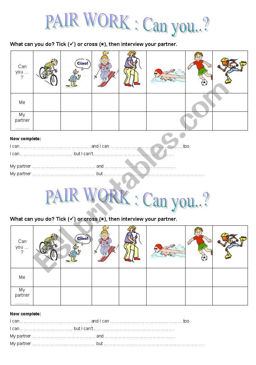 PAIR WORK CAN YOU.. worksheet