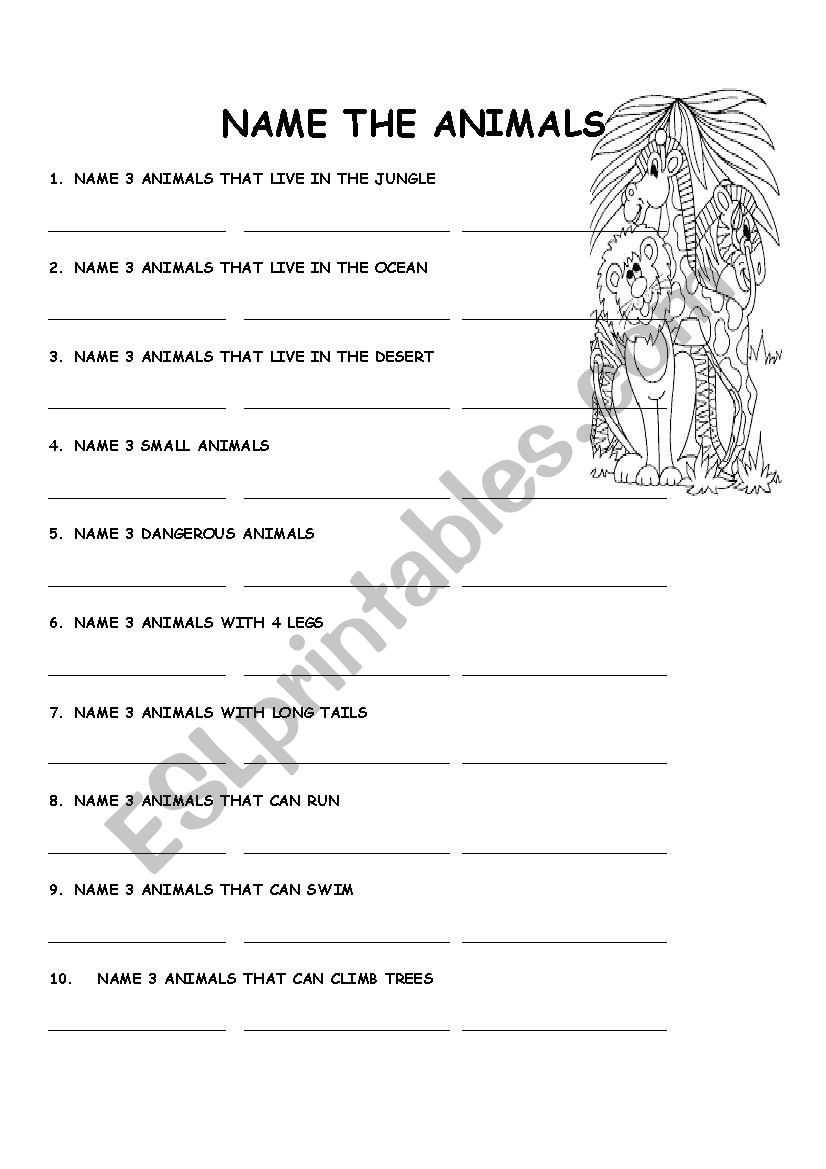 NAME THE ANIMALS worksheet