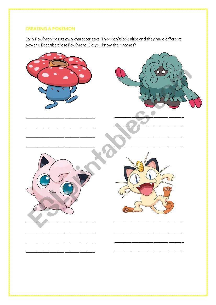 Creating a PokÃ©mon worksheet