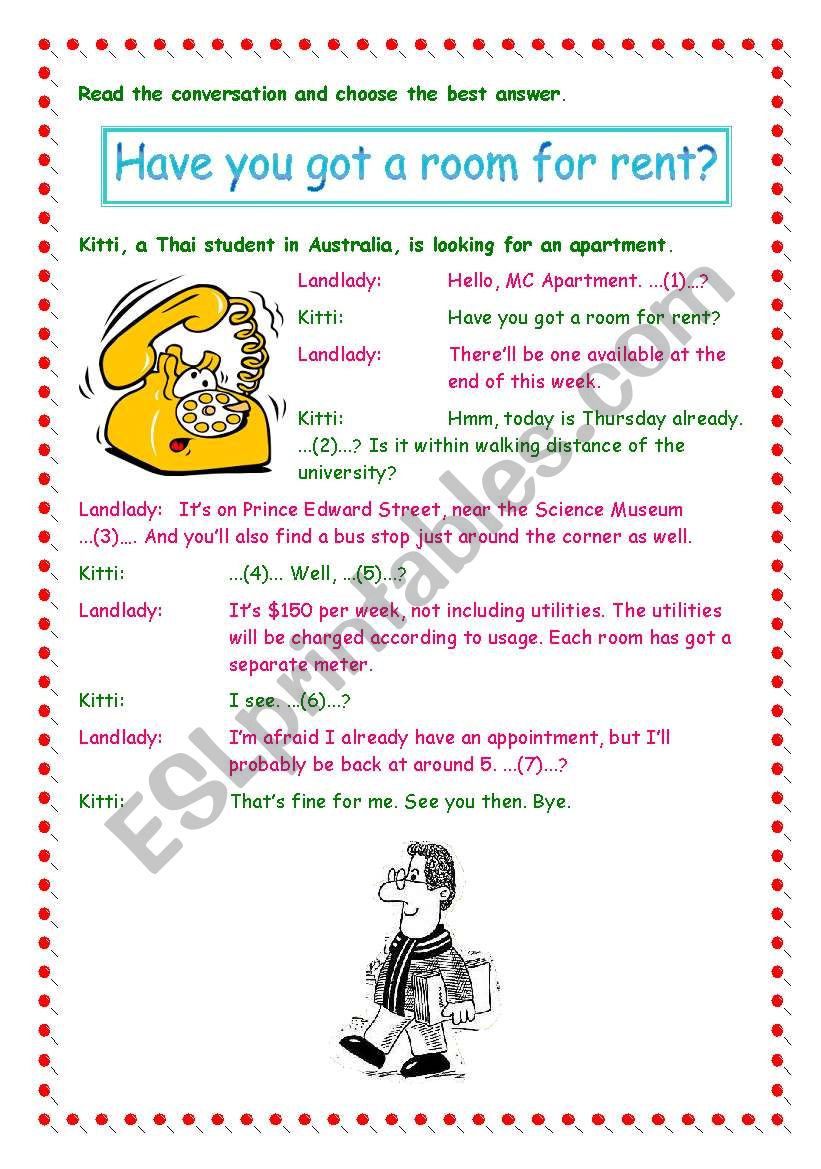 Have you got a room for rent? worksheet