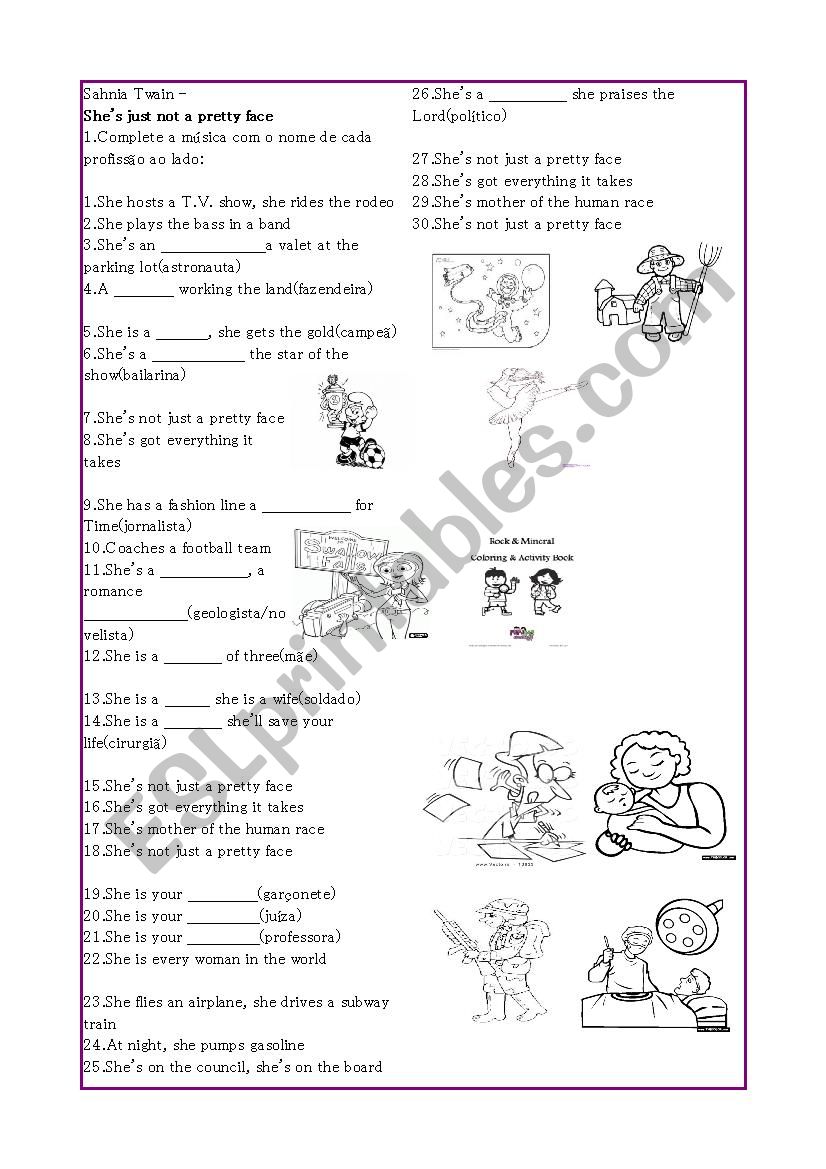 song professions worksheet