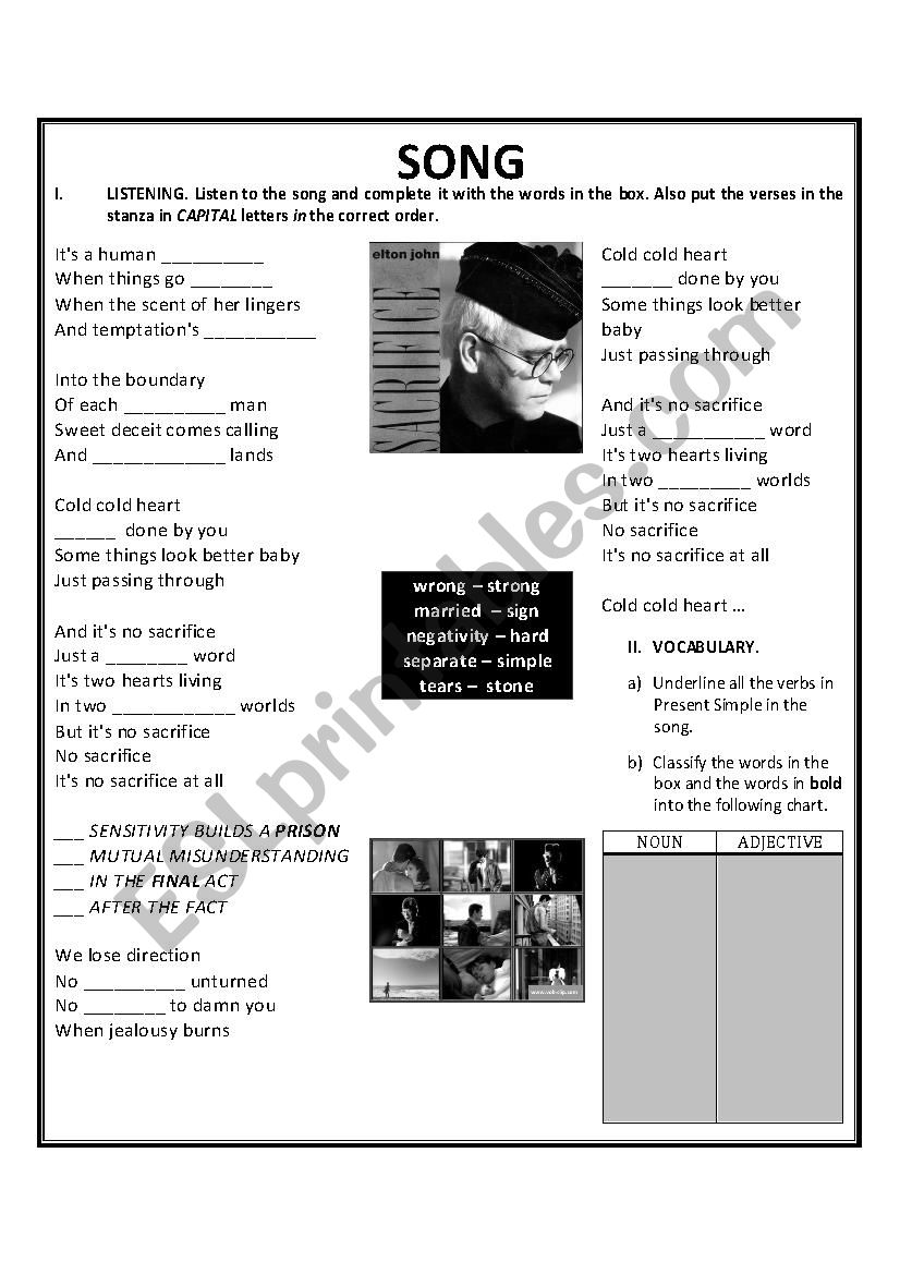 Sacrifice by Elton John - ESL worksheet by Albus Dumbledore