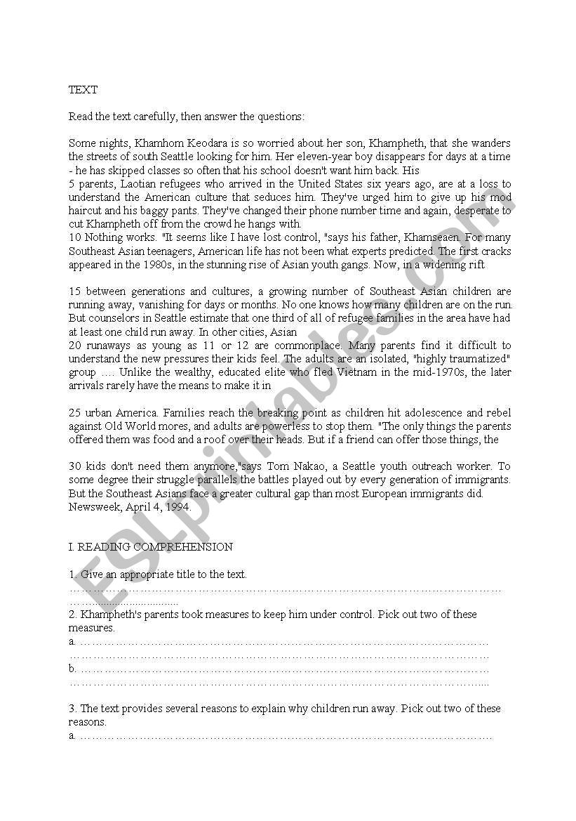 test bac worksheet