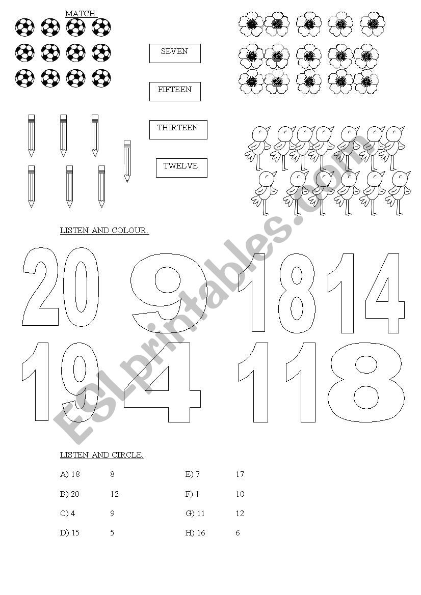 Numbers 1 to 20 worksheet