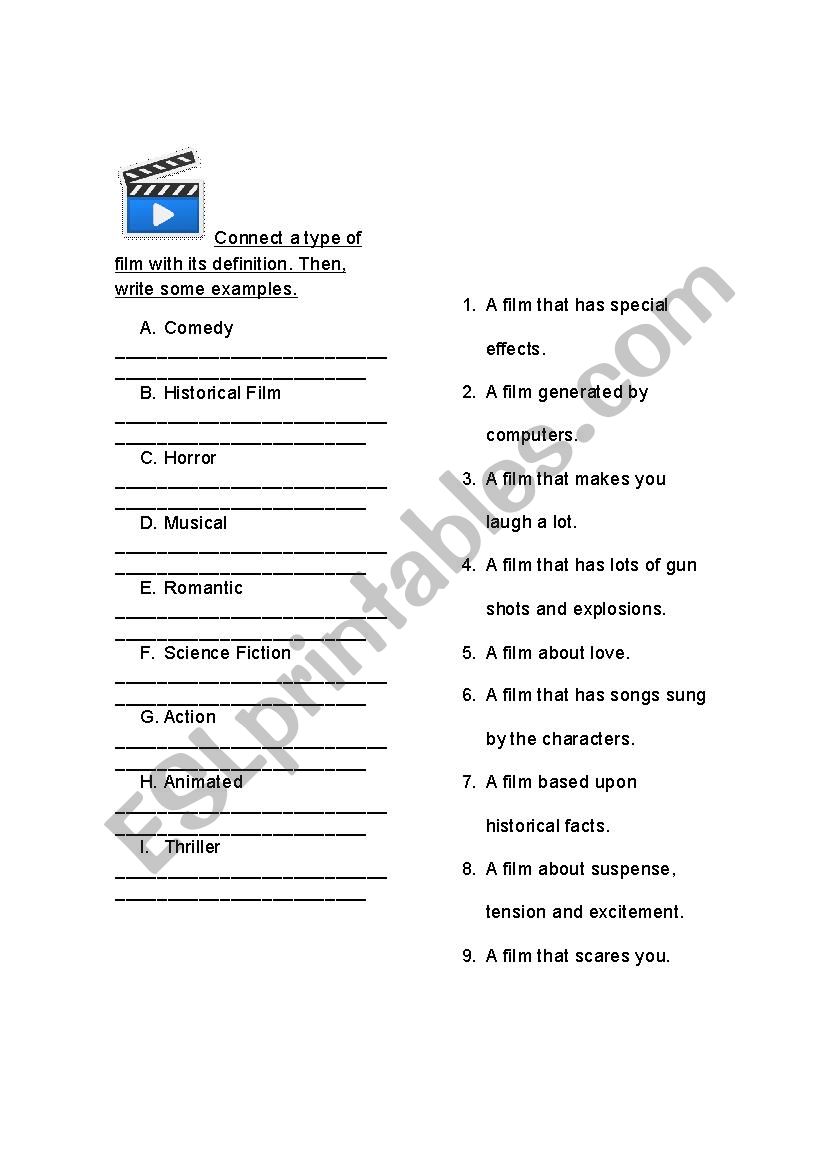 Types of movies worksheet worksheet