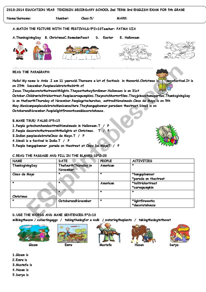 5th grade exam term:2 exam:3 for TURKISH students 