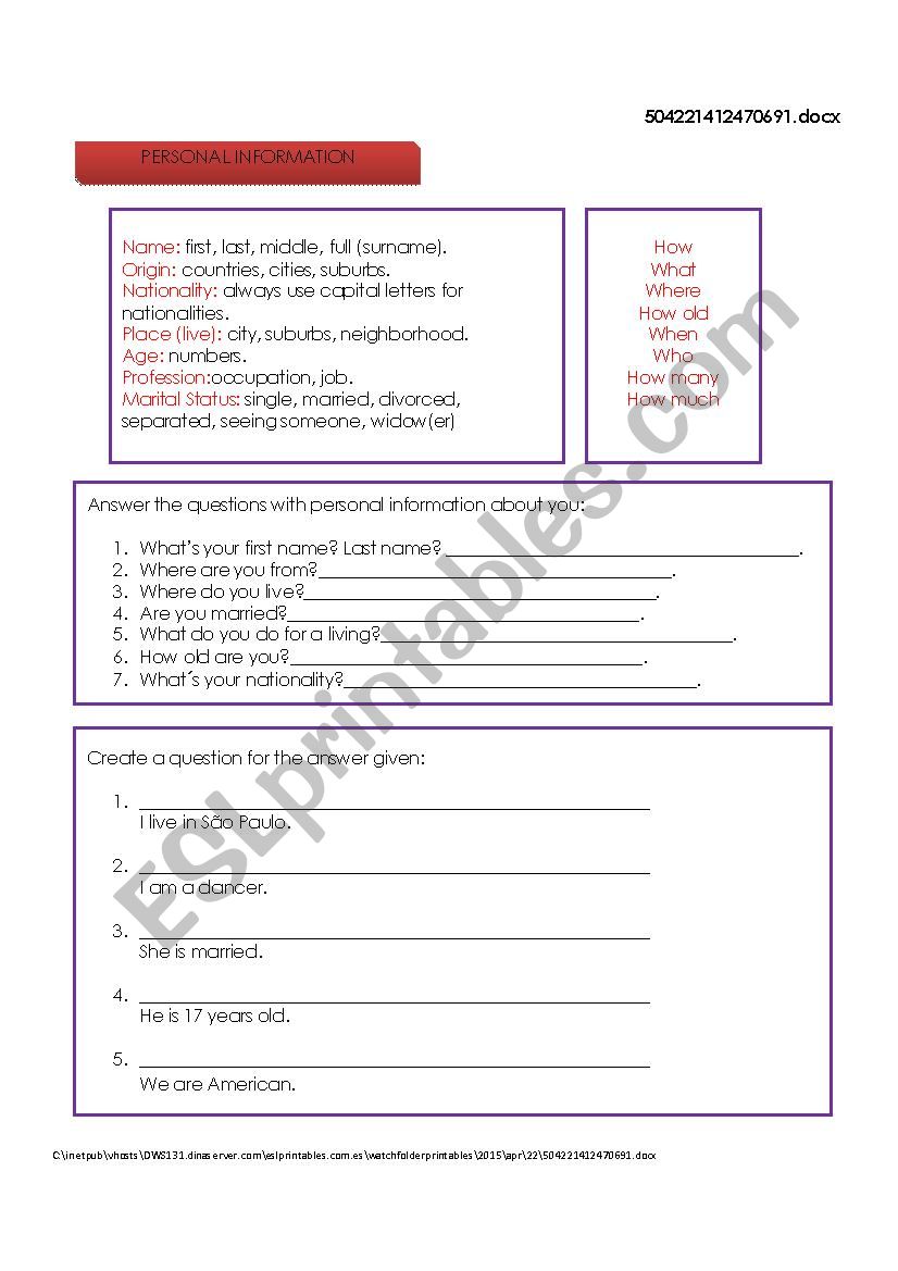 VERB TO BE worksheet