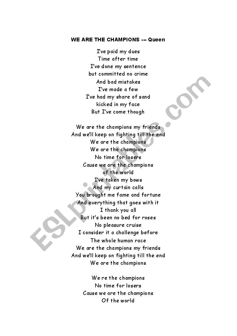 SONG worksheet