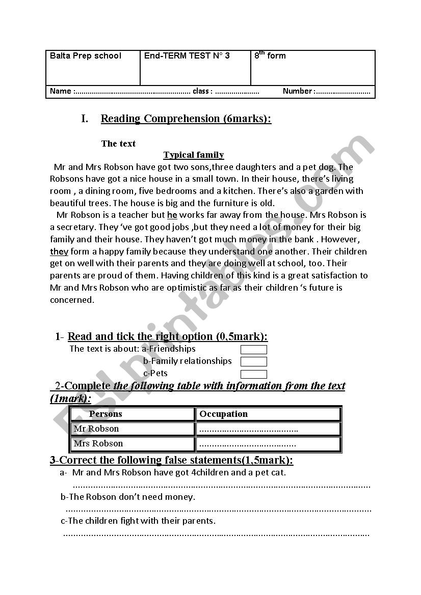 End term testN3 worksheet