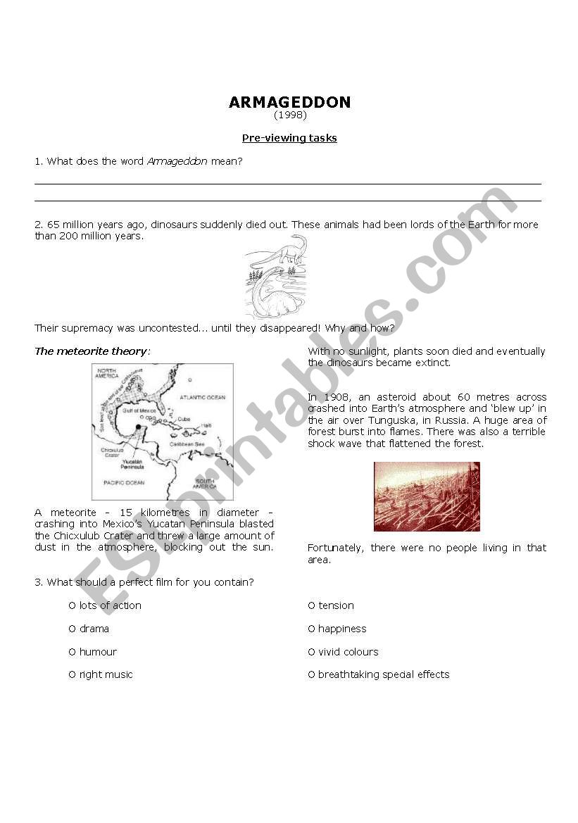 Armageddon (1998) - Pre-viewing tasks