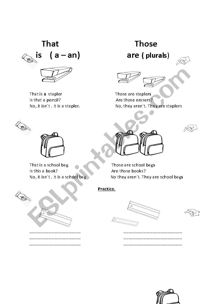 Demonstratives and school supplies that those