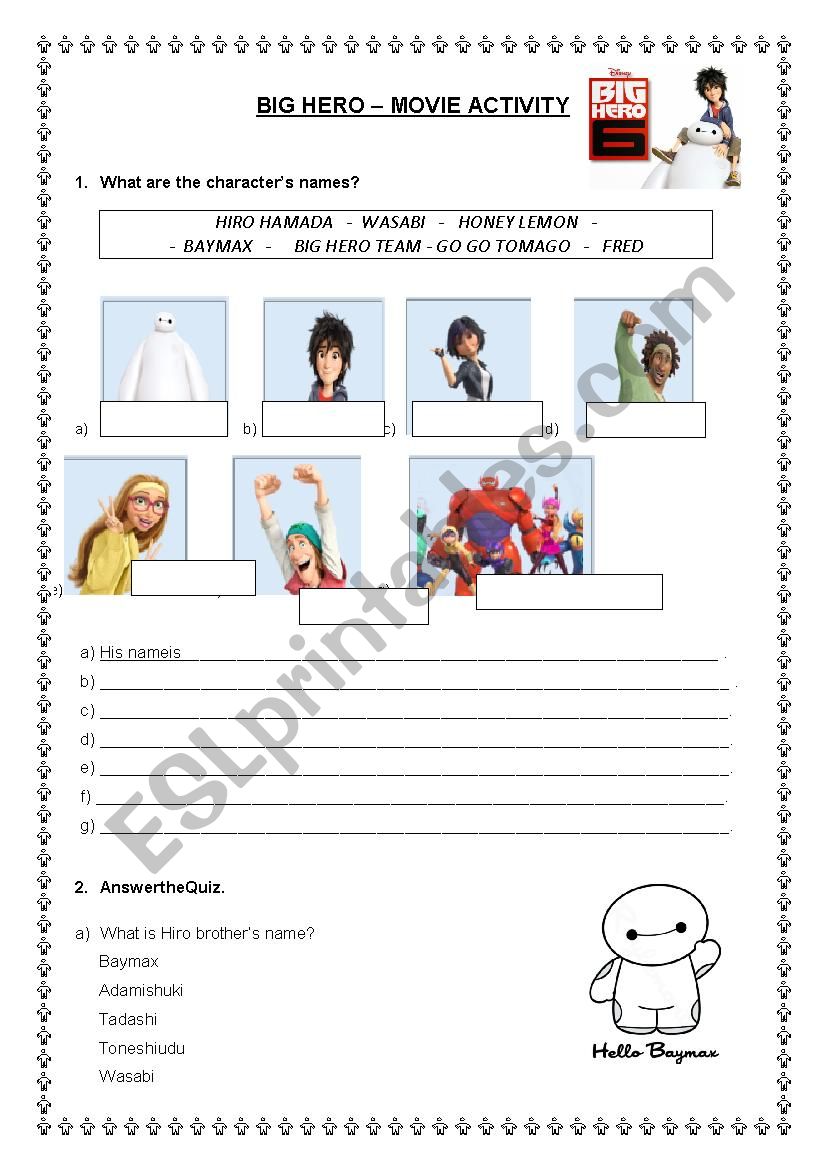Big Hero 6 - Movie Activity worksheet