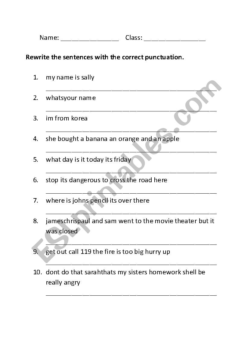 Punctuation Correction worksheet