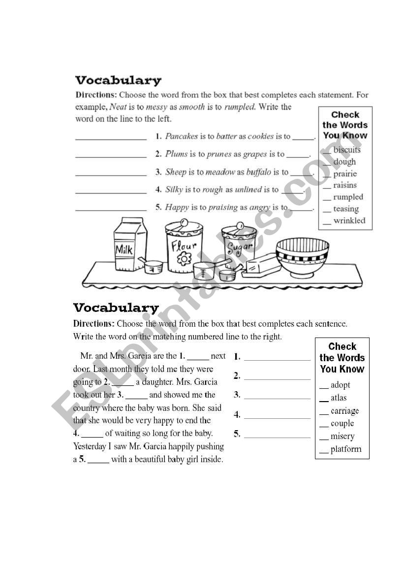 Vocabulary worksheet