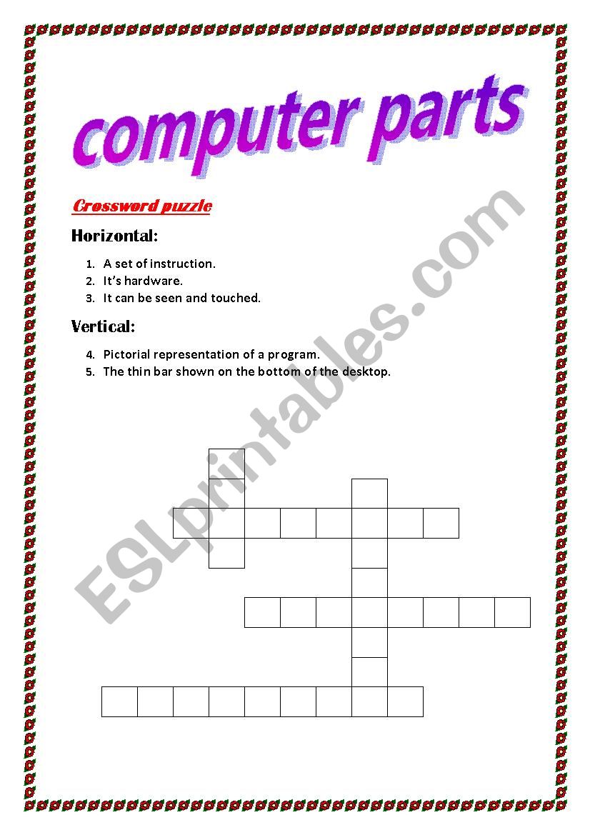 parts of computer worksheet