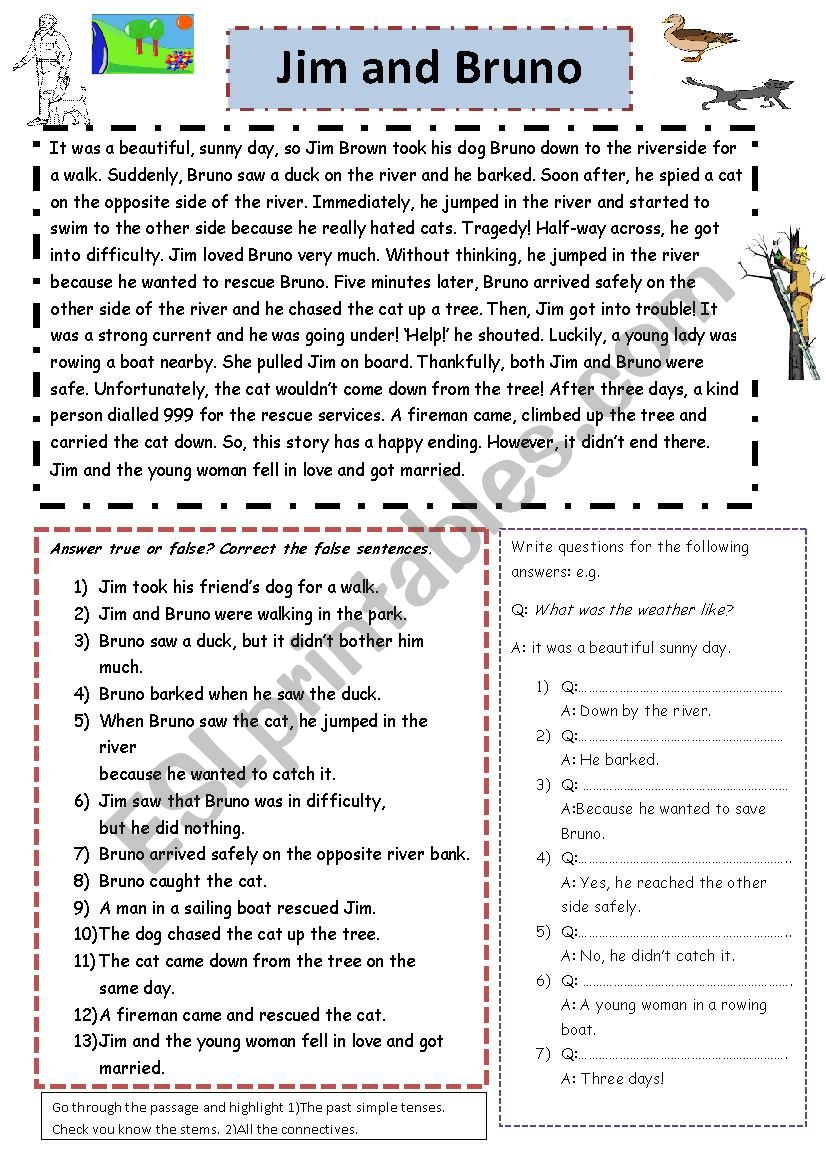 Jim and his dog. worksheet