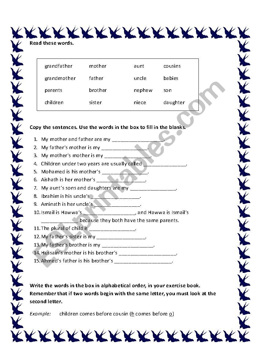 FAMILY WORDS worksheet